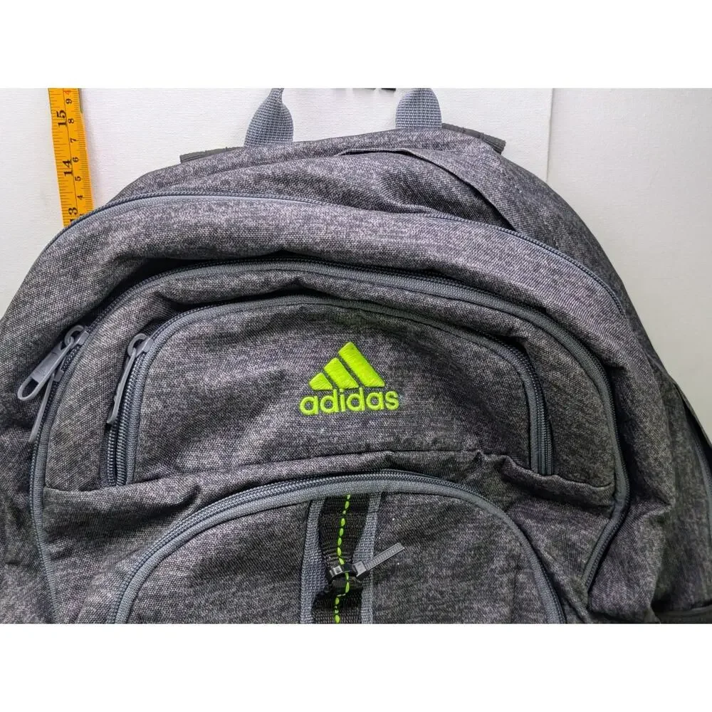 Adidas LoadSpring Backpack Gray Black Neon Green Large Multi Pocket School Bag